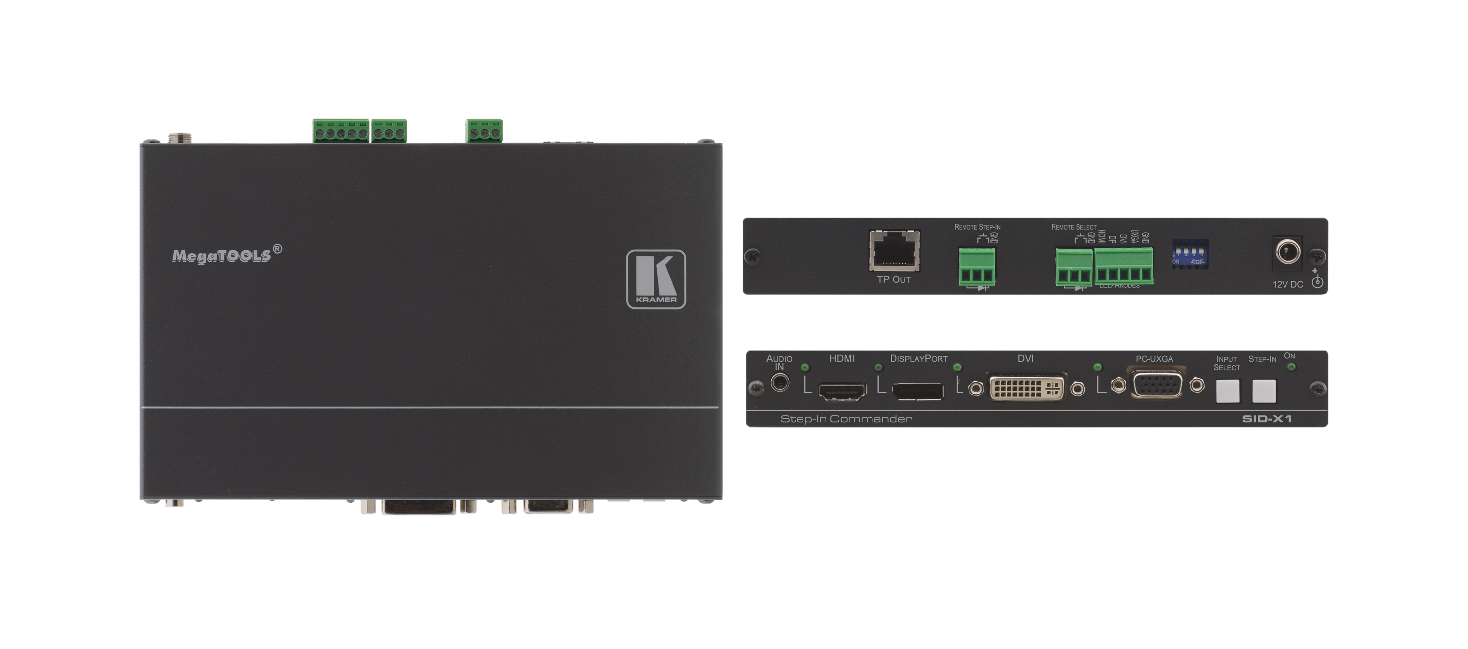 Передатчик Kramer SID-X1 сигнала DisplayPort/DVI-D/DisplayPort/VGA по витой паре DGKat и панель управления коммутатором Step-In