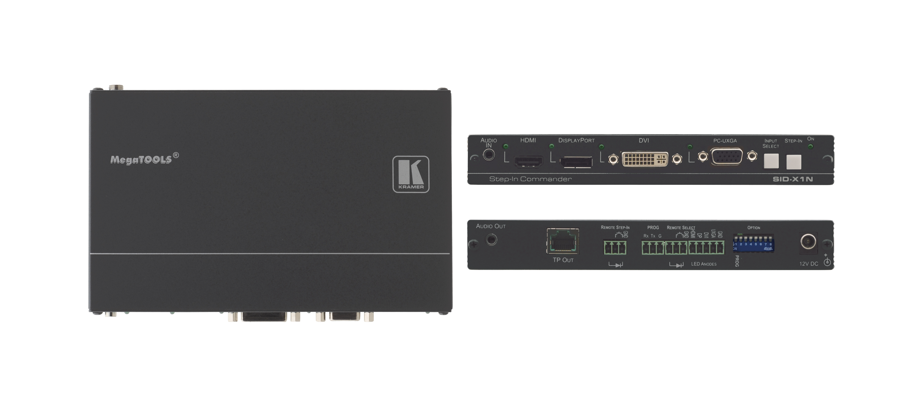 Передатчик Kramer SID-X1N сигнала DisplayPort/DVI-D/DisplayPort/VGA по витой паре DGKat и панель управления коммутатором Step-In