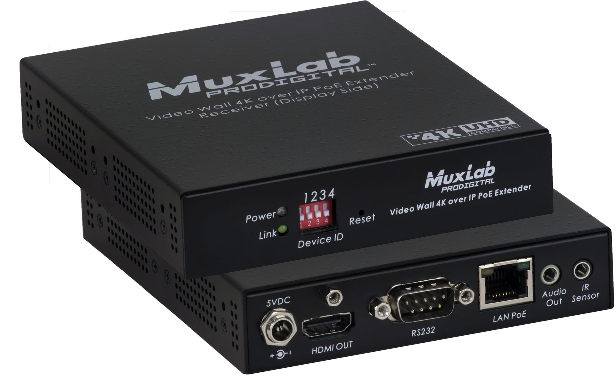 Приёмник-декодер MuxLab 4K Over IP, сжатие JPEG2000, с PoE, с функцией видеостены MuxLab 500759-RX