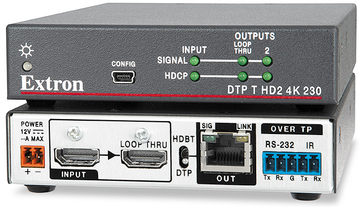 Передатчик Extron 60-1491-12 DTP T HD2 4K 230 видео сигнала HDMI и ИК по витой паре (сквозной видео выход)