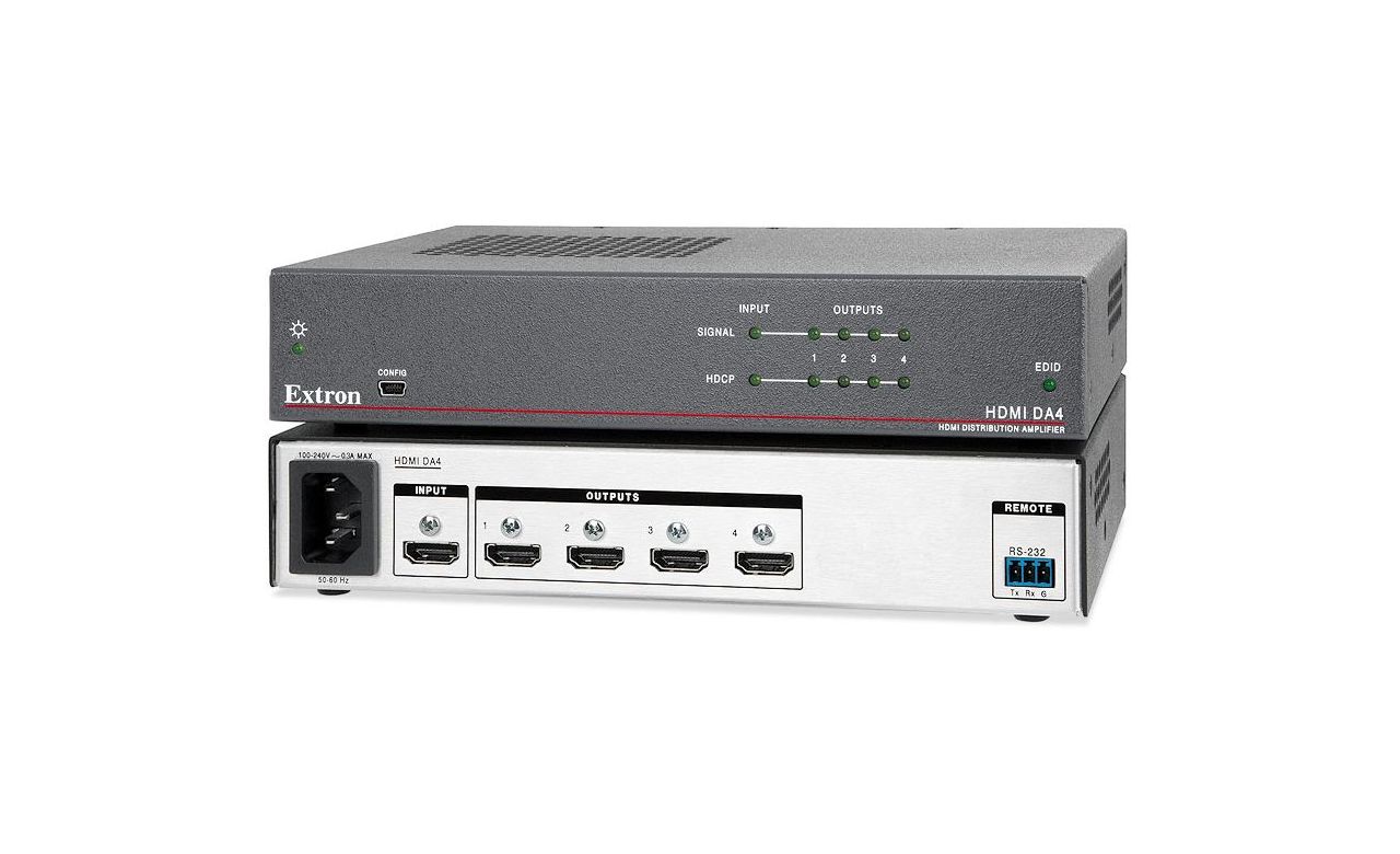 Усилитель-распределитель Extron 1:4 HDMI DA4 60-998-01 сигнала HDMI с технологией EDID Minder, Key Minder, поддержка HDCP, управление RS-232, USB2.0, 165 MHz, 6.75 Gbps