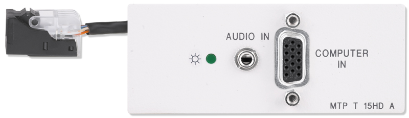 Передатчик Extron 70-558-02 MTP T 15HD A AAP сигналов VGA и суммированного моно аудио по кабелю витой пары - форм-фактор AAP - цвет черный. Выход: RJ-45-F на гибком шлейфе 8 см. Монтаж в устройства с двойными слотами для ААР - платы архитектурного ин