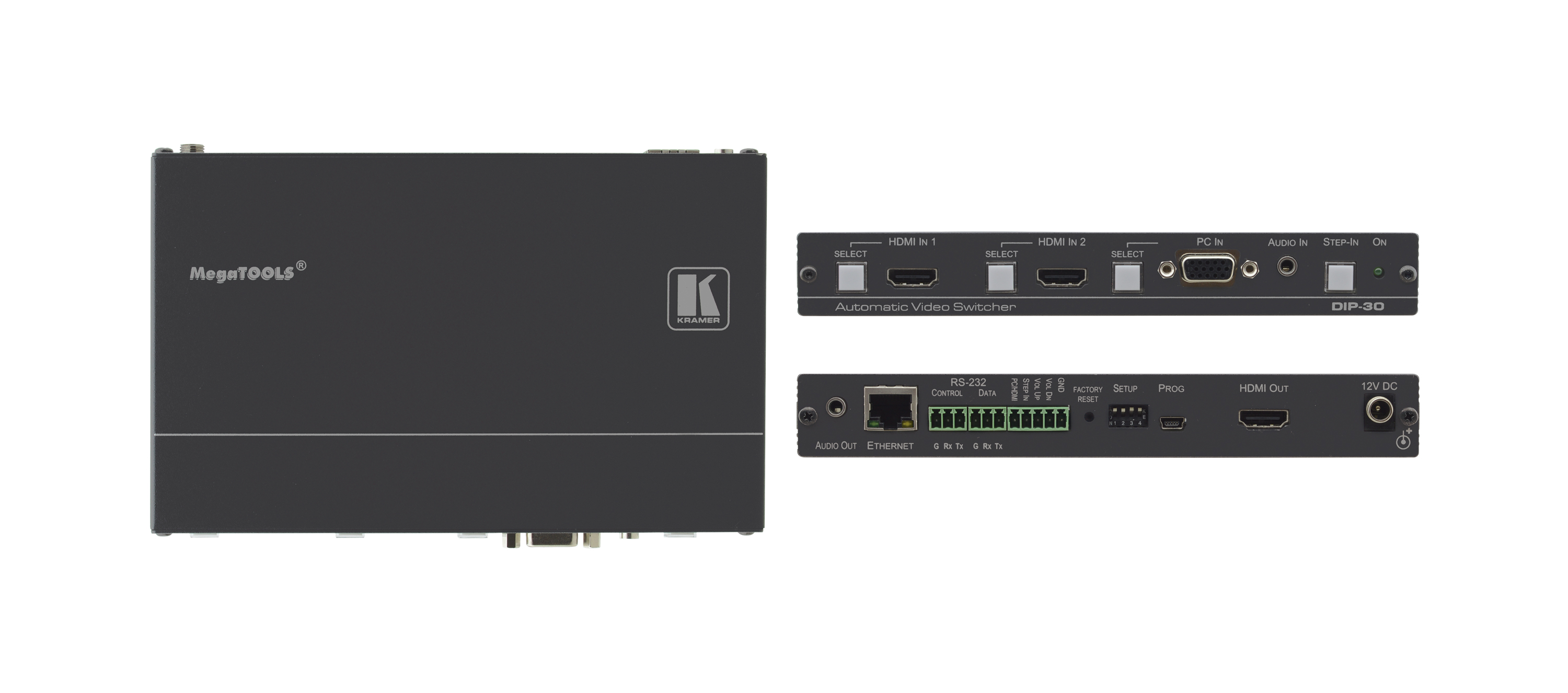 Передатчик Kramer DIP-30 HDMI VGA и стерео аудио по HDMI с кнопкой управления коммутатором Step-In; локальный аудиовыход, Ethernet, RS-232, память EDID