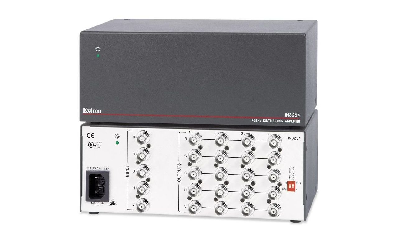 Усилитель-распределитель Extron 1:4 IN3254 60-723-01 сигналов RGBHV с регулировкой уровня и АЧХ, 400 МГц, разъемы BNC(F).
