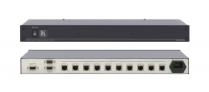 Передатчик и усилитель-распределитель Kramer сигналов VGA-UXGA/WUXGA или HDTV в витую пару (TP) 1:10 + два выхода VGA (HD-15), длина линий передачи до 100м, выбор полярности строчных и кадровых синхроимпульсов