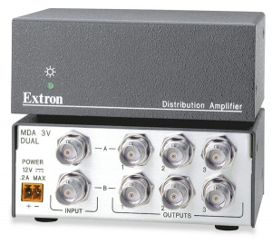 Усилитель-распределитель Extron 2х1:3 MDA 3V Dual 60-439-10 композитного видео сигнала с тремя дублированными выходами, 400 MHz, разъемы BNC(F).