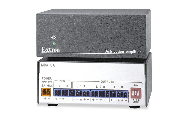 Усилитель-распределитель Extron 1:3 MDA 3A 60-440-01 стерео аудио сигнала на 5-конт. клеммных блоках (3.5 mm).
