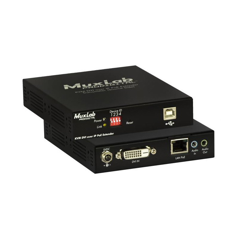 Передатчик-энкодер MuxLab DVI, USB2.0 и KVM over IP, сжатие JPEG2000, с PoE MuxLab 500771-TX