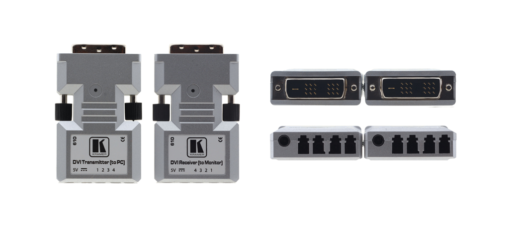 Волоконно-оптические передатчик и Приёмник Kramer для сигнала DVI с отсоединяемым кабелем (комплект), длина линии передачи до 500 м, совместимы с HDTV. 610R/T