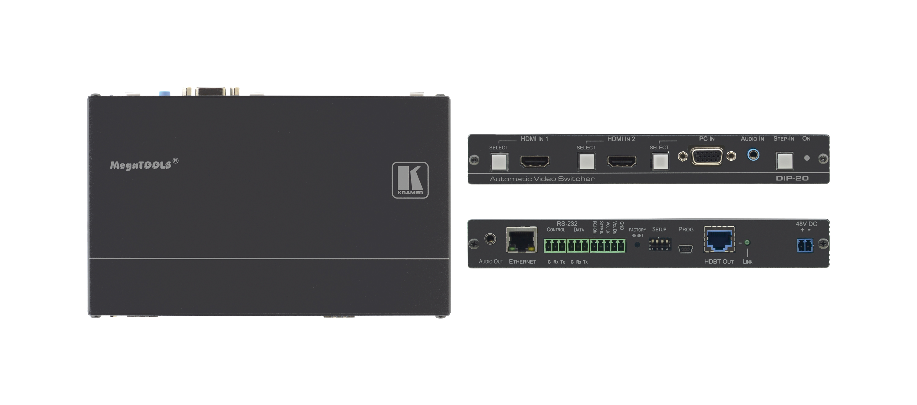 Передатчик Kramer DIP-20 HDMI / VGA, стерео аудио, двунаправленный RS-232, IR и Ethernet по витой паре HDBaseT с кнопкой управления Step-In