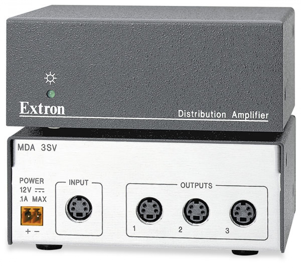 Усилитель-распределитель Extron 1:3 MDA 3SV 60-444-01 сигнала S-Video (разъемы 4-pin mini DIN), полоса пропускания - 270 МГц (-3 дБ)