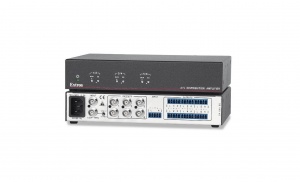 Усилитель-распределитель Extron 1:6 DA 6AV EQ 60-692-21 композитного видео и стерео аудио сигналов с управлением усилением и компенсацией, проходной выход, 150 МГц, разъемы BNC(F) видео, 5-конт. клеммные блоки (3.5 mm) - аудио.