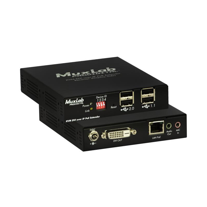 Приёмник-декодер MuxLab DVI, USB2.0 и KVM over IP, сжатие JPEG2000, с PoE MuxLab 500771-RX