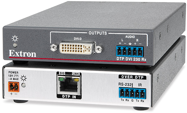 Приёмник Extron 60-1272-13 DTP DVI 230 Rx сигнала DVI-D, аудио по кабелю витой пары, расстояние 70 метров.