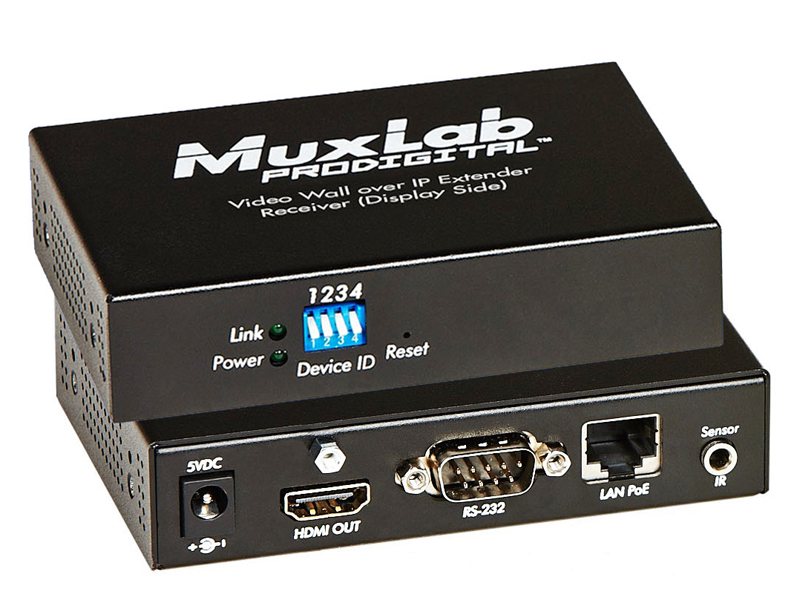 Приёмник-декодер MuxLab HDMI / RS232 over IP с PoE, сжатие MJPEG, с функцией видеостены MuxLab 500754-RX